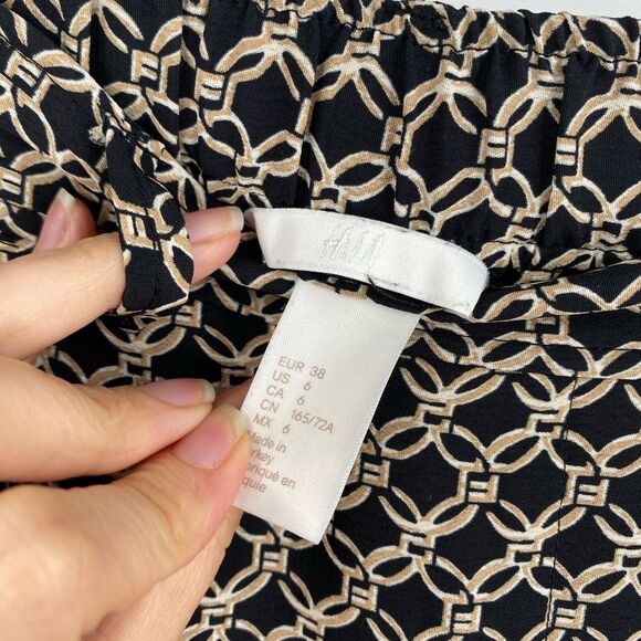 H&M Black and Cream Chain Print Wide Leg Pull On Pants size 6 - Picture 2 of 3